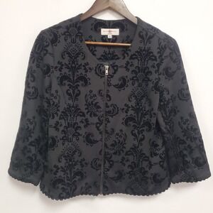 Kate Rosy Velvet Burnout Jacket Size L Petite 3/4 Sleeve Blazer Whimsigoth Black